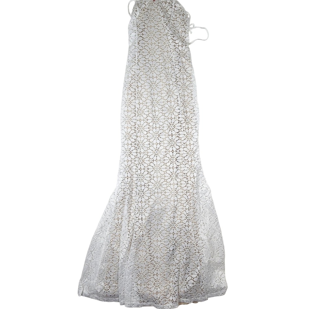 Ricarica White Floral Lace Maxi Dress Open Back Halter Mermaid GownWomens Medium
